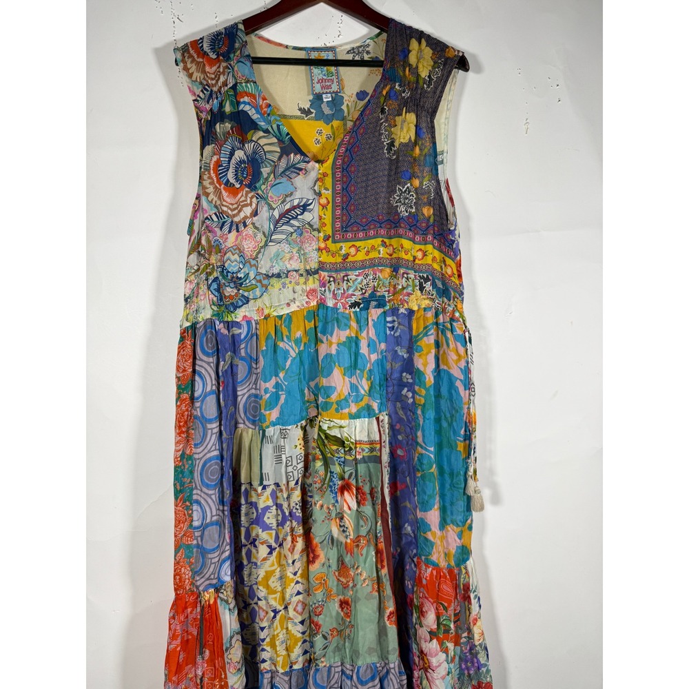 Johnny Was Patchwork Floral Maxi Dress XL Cupra Rayon Tiered Boho C37320-A7 - Picture 2 of 9